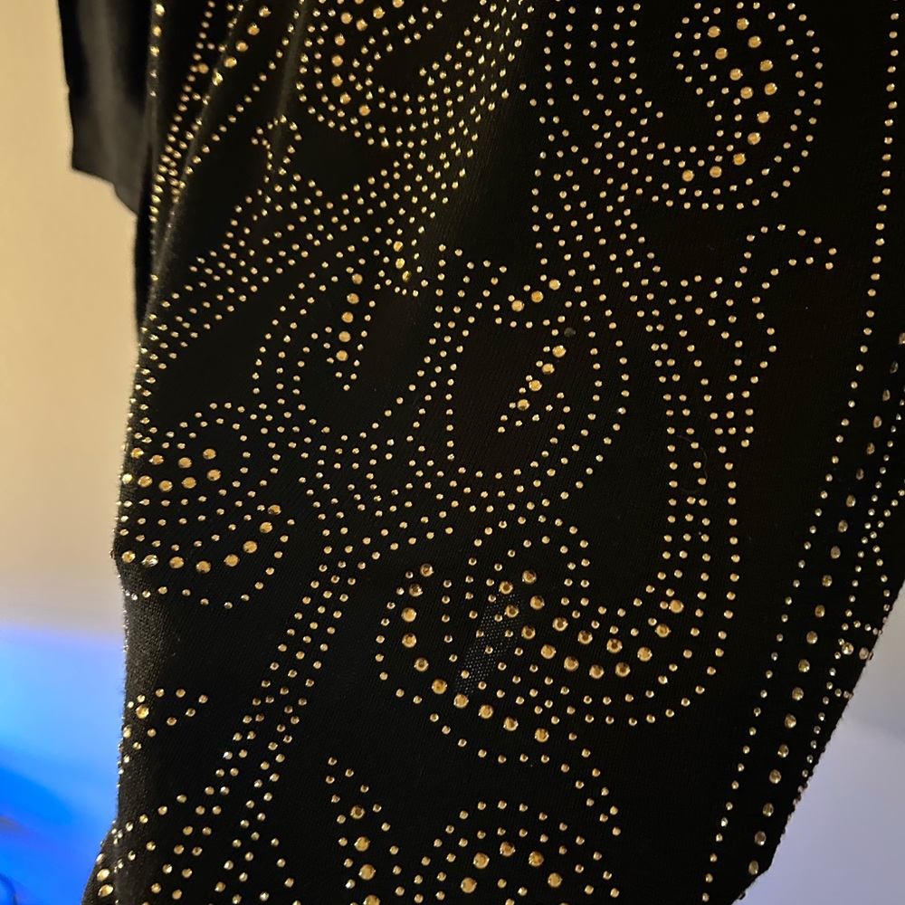 SAY WHAT • Black Sweater w/Gold Rhinestone Dress • sz L • - Picture 3 of 9